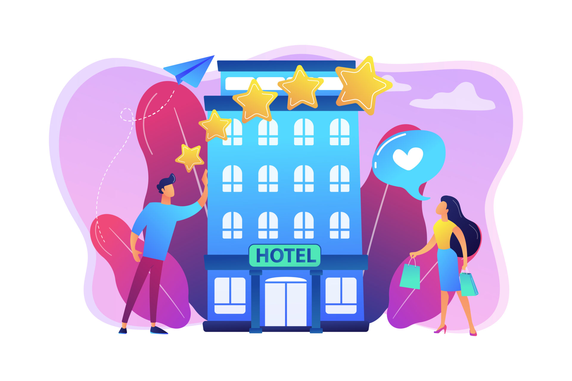 Boutique hotel concept vector illustration. demander des avis clients
